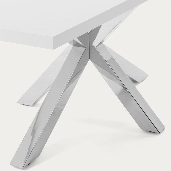 Bílý jídelní stůl Kave Home Argo 200 x 100 cm s nerezovou podnoží