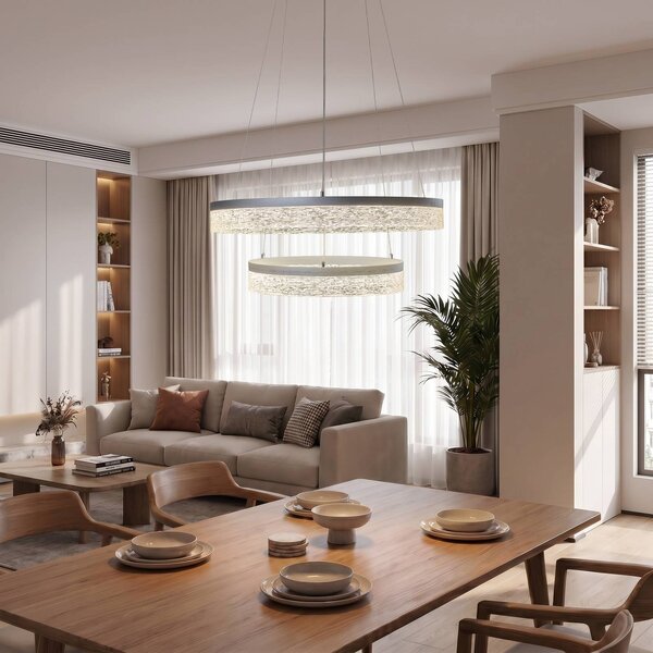 Milagro Lighting Závěsné světlo Gala, stříbrné, kov, Ø 60 cm, 4 000 K, Chrom / stříbro, Obývací pokoj / jídelna, kov, Moderní