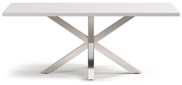 Bílý jídelní stůl Kave Home Argo 200 x 100 cm s nerezovou podnoží
