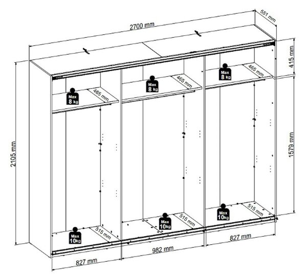 Šatní skříň Lamea SZF3D/270/210/3, dub artisan