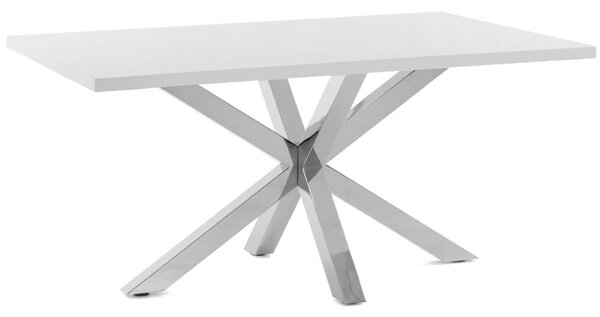 Bílý jídelní stůl Kave Home Argo 160 x 100 cm s nerezovou podnoží