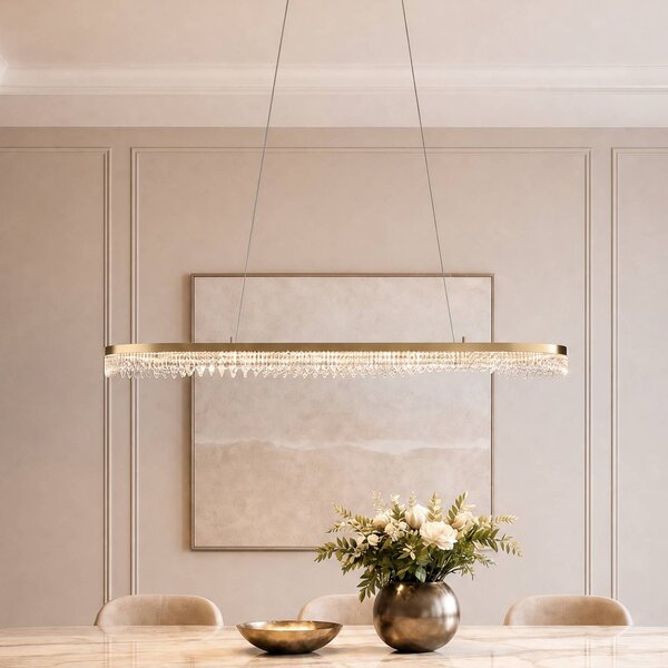 Milagro Lighting Závěsné světlo Preciosa, zlaté, kovové, délka 120 cm, Mosaz / zlato, Obývací pokoj / jídelna, kov, Moderní