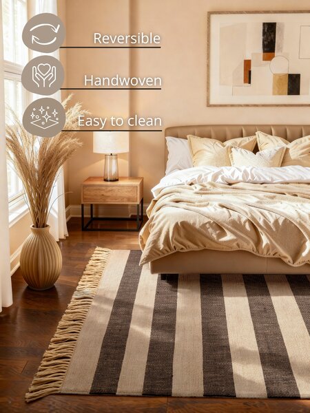 Hanse Home, Kusový koberec Handloom 106334 Playa White Black, 120x170, černobílá, chodba / předsíň