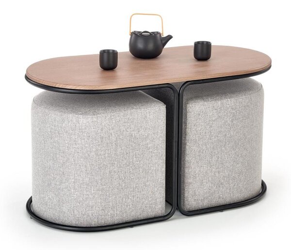 SADA Konferenční stolek NILDO 90x45 cm + 2x taburet hnědá/šedá