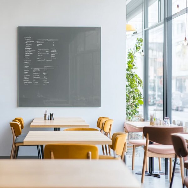 Šedá paynova skleněná magnetická tabule do restaurace Smatab® - 100 x 65 cm