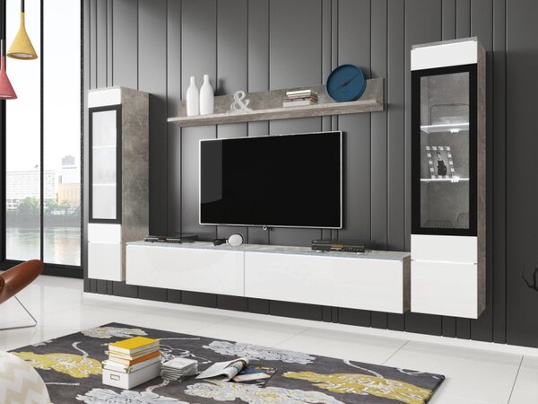 Nábytek do obývacího pokoje Sawoti II, Barva: Beton + Bílý lesk, Osvětlení: osvětlení LED - bílé 5903211074554