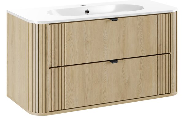 Comad Koupelnová skříňka s keramickým umyvadlem Ovalia Cremona 100 cm - dub cremona