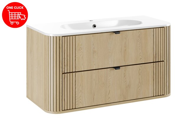 Comad Koupelnová skříňka s keramickým umyvadlem Ovalia Cremona 100 cm - dub cremona