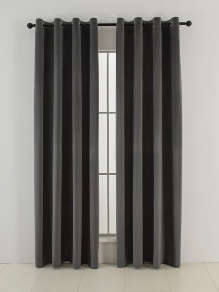 MK Lůžkoviny Sametové zatemňovací závěsy Cesar tmavě šedé - 140 x 160 cm (2ks) - kroužky