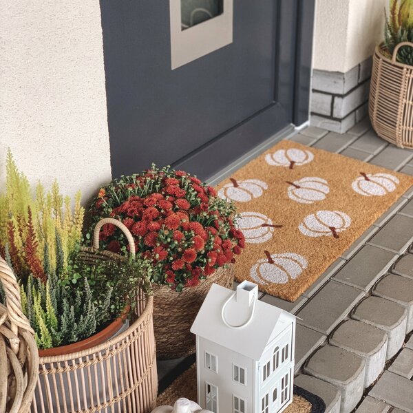 Hanse Home, Rohožka Halloween bílé dýně 105676 - na ven i na doma, 45x75, bílá, chodba / předsíň