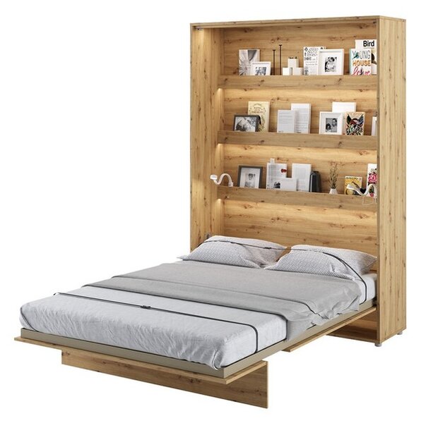 Sklápěcí postel BC-01 140x200 Bed-Concept, Rozměr postele: 140 x 200 cm, Barva: dub artisan, LED světlo s USB: bez LED světla s USB, Vnitřní osvětlení pod policemi: bez osvětlení políc 5902928409758