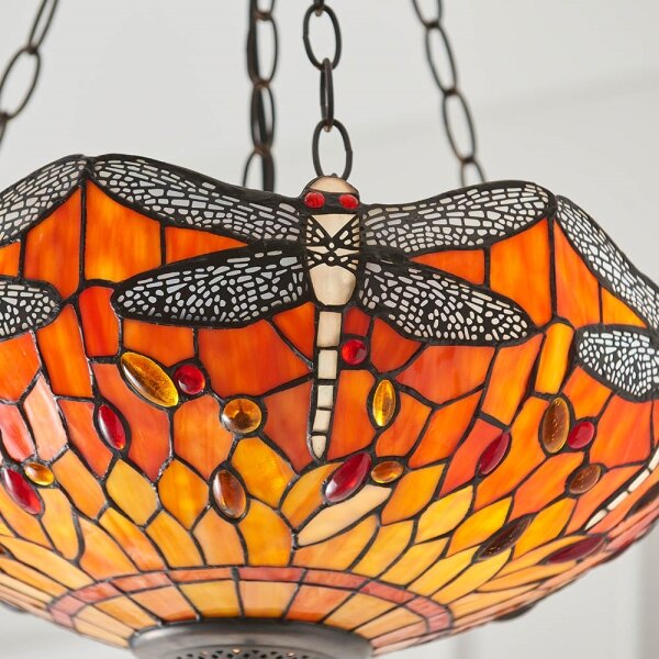 Endon 64076 - Lustr na řetězu Tiffany DRAGONFLY 3xE27/60W/230V pr. 41 cm