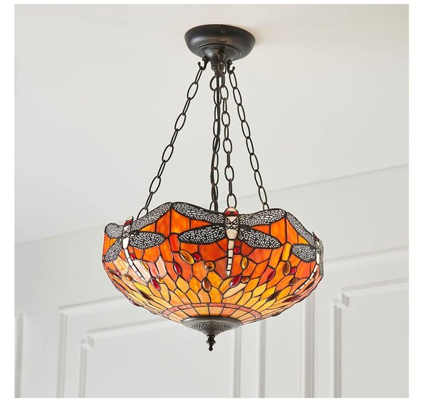 Endon 64076 - Lustr na řetězu Tiffany DRAGONFLY 3xE27/60W/230V pr. 41 cm