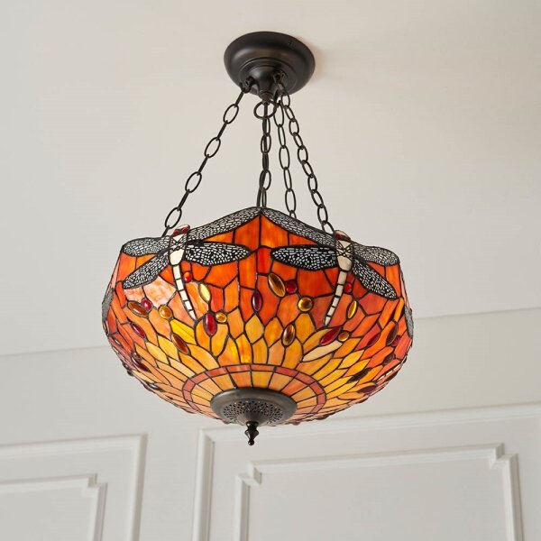 Endon 64076 - Lustr na řetězu Tiffany DRAGONFLY 3xE27/60W/230V pr. 41 cm