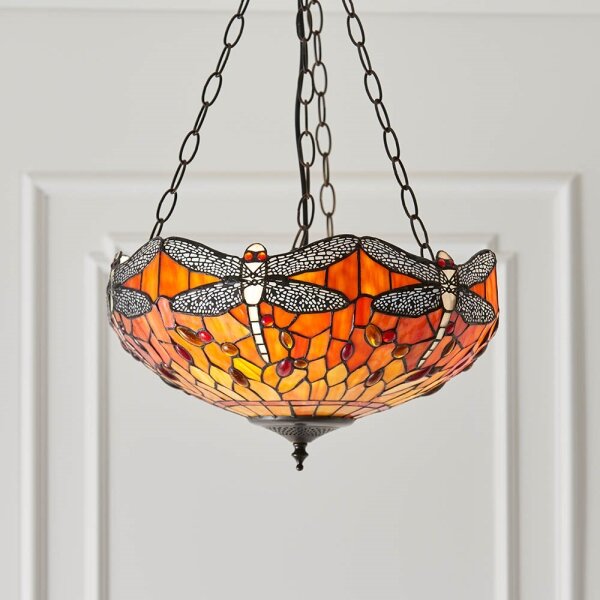 Endon 64076 - Lustr na řetězu Tiffany DRAGONFLY 3xE27/60W/230V pr. 41 cm