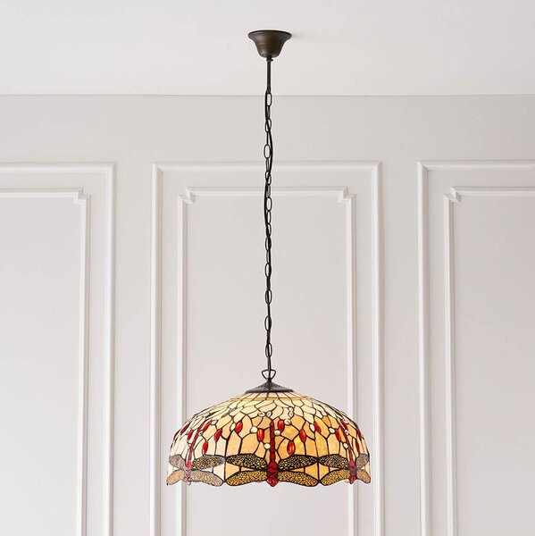 Endon 64079 - Lustr na řetězu Tiffany DRAGONFLY 3xE27/60W/230V pr. 50 cm