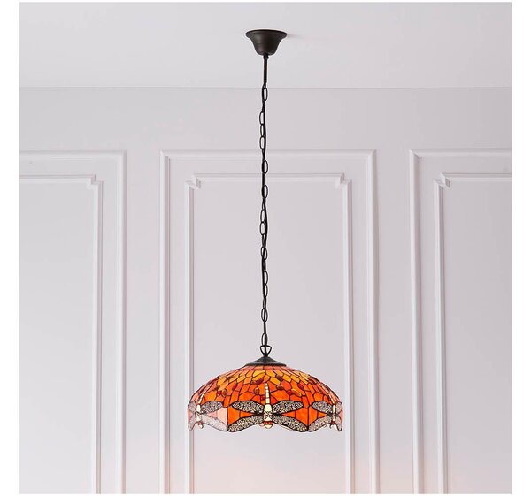 Endon 64081 - Lustr na řetězu Tiffany DRAGONFLY 3xE27/60W/230V pr. 41 cm