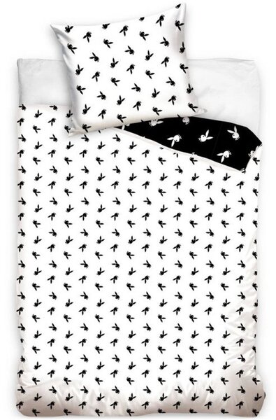 Bavlněné ložní povlečení Playboy - motiv Black & White - 100% bavlna - 70x90 cm + 140x200 cm