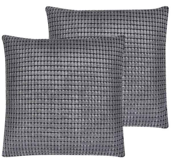Sada 2 dekorativních polštářů ASPIDISTRA Umělý samet 45 x 45 cm Šedá Geometrický vzor