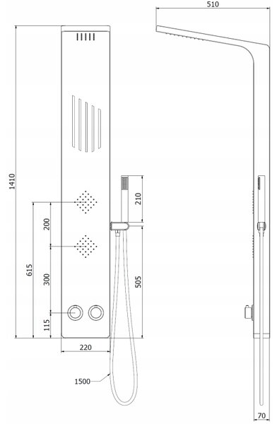 Mexen Navas sprchový panel, černý - 7627-02-70