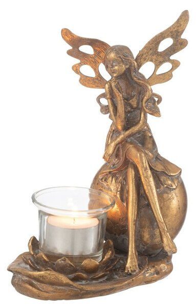 Zlatý antik svícen Vidia s andělem - 15*11*20 cm - J-Line by Jolipa