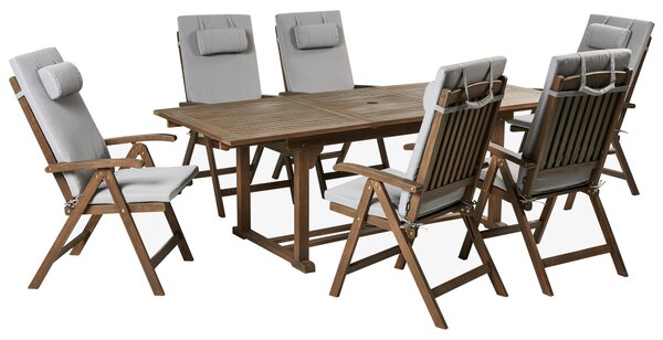 Zahradní jídelní souprava 6místná AMANTEA PREMIUM Světle šedá Akáciové dřevo