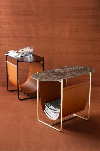 Calligaris Stojan na časopisy Magazine Wood, dřevo, CS5108-W Deska: Matný černý lak/regen.kůže černá, Báze (rám+nohy): Matný černý lak (kov)
