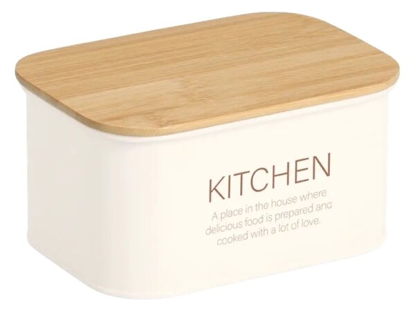 Zeller Present Plechová dóza s bambusovým víkem, bílá KITCHEN ZELLER 1,2l - 17 x 12 x 9 cm