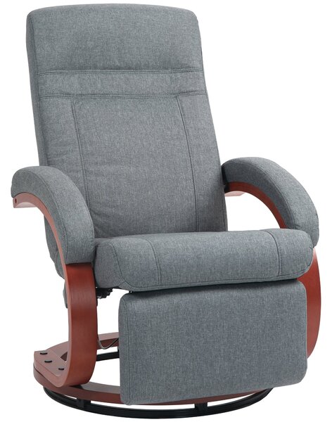 HOMCOM Nastavitelná Relaxační Křeslo TV Křeslo s Podnožkou, Dřevěné Područky, Otočné Relaxační Křeslo s Nastavitelným Opěradlem, Relaxační Křeslo, Lát