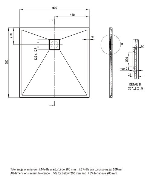 Deante Correo čtvercová sprchová vanička 90x90 cm béžová KQR_541B