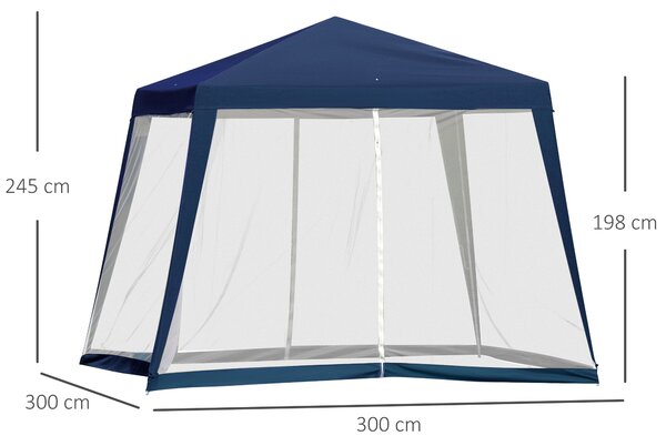 Zahradní pavilon OutSunny – party stan, weatherproof s moskytiérou, modrý 3 x 3 m | Aosom
