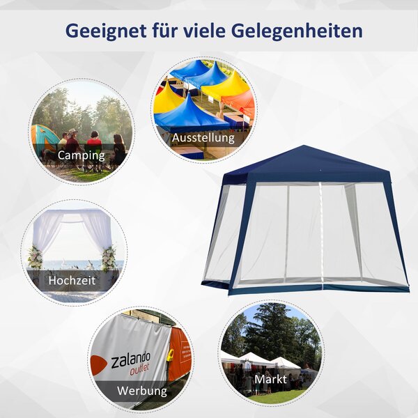Zahradní pavilon OutSunny – party stan, weatherproof s moskytiérou, modrý 3 x 3 m | Aosom