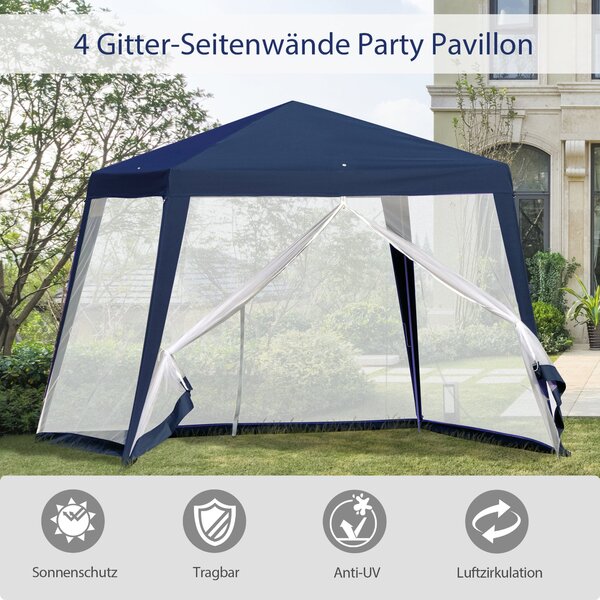 Zahradní pavilon OutSunny – party stan, weatherproof s moskytiérou, modrý 3 x 3 m | Aosom