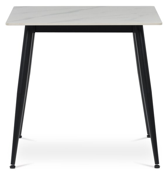 Vikio Jídelní stůl 80x80 cm keramická deska bílý mramor černé kovové nohy AJS159B