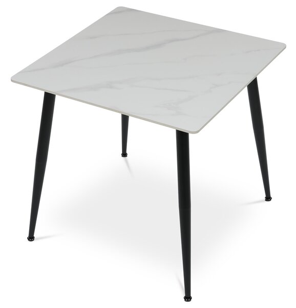 Vikio Jídelní stůl 80x80 cm keramická deska bílý mramor černé kovové nohy AJS159B