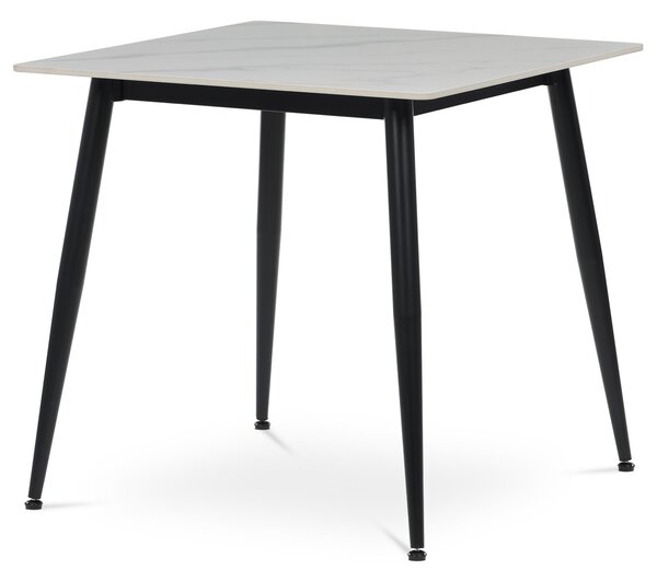 Vikio Jídelní stůl 80x80 cm keramická deska bílý mramor černé kovové nohy AJS159B