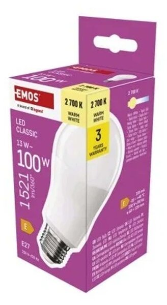 LED ŽÁROVKA CLASSIC A60/E27/13W (100W)/1521LM/TEPL