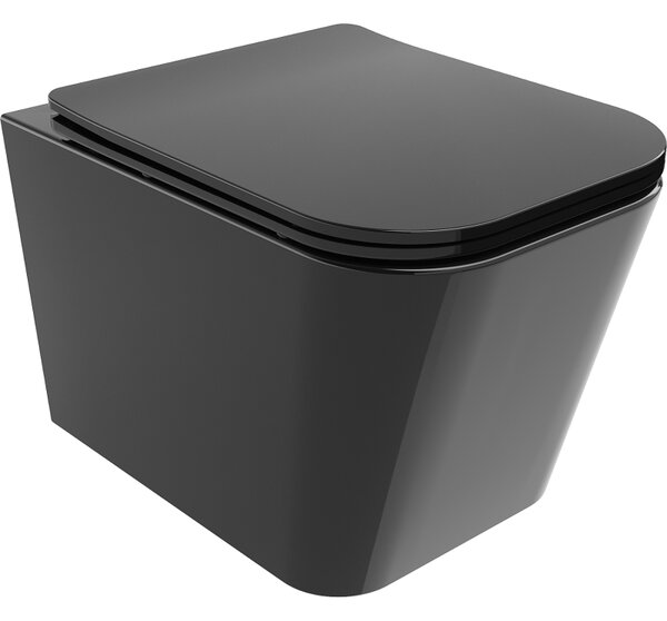 Mexen Teo WC mísa Rimless s pomalu spouštěcí deskou slim, duroplast, černý lesk - 30854070