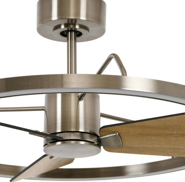Beacon Lighting Stropní ventilátor LED Cessna, nikl/dub, DC, tichý, stmívatelný, Hliník / šedá / zinek, Obývací pokoj / jídelna, kov