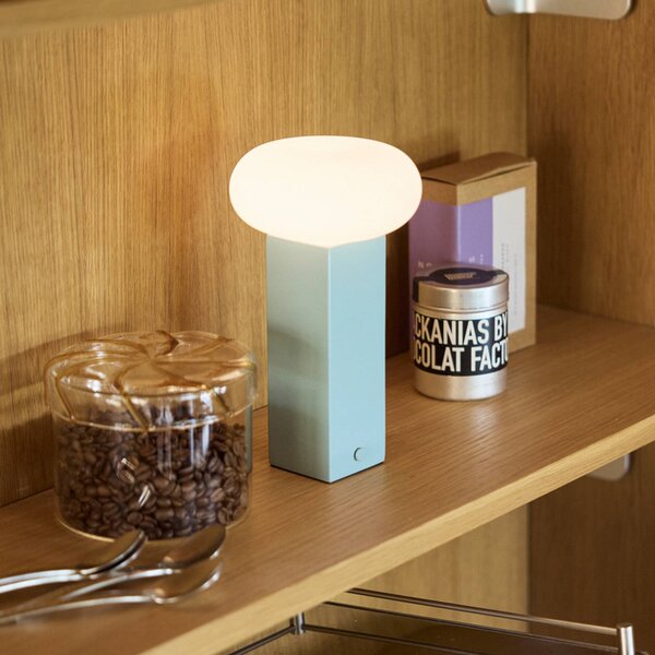Hübsch LED stolní lampa na baterie LOW, modrá, výška 20 cm, kovová, s stmívačem jasu, stmívatelný, Modrá, Obývací pokoj / jídelna, kov, Moderní