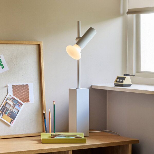 Hübsch Stolní lampa SET, světle šedá, výška 60 cm, železo/sklo, Hliník / šedá / zinek, Obývací pokoj / jídelna, kov, Moderní