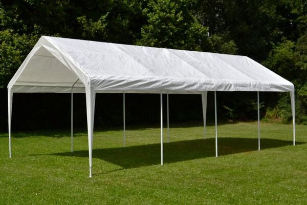 Velký zahradní stan 32m² – ocelové trubky, PE plachta, 4x8m