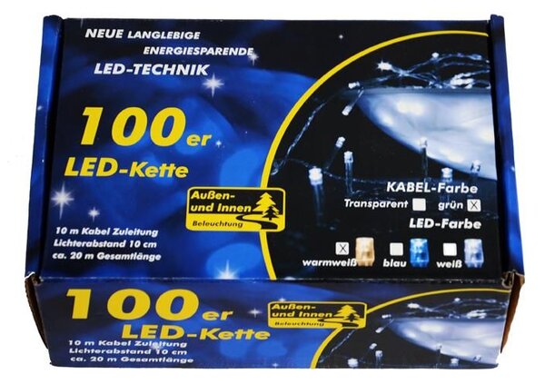 Vánoční LED řetěz 10 m, 100 LED, teple bílý