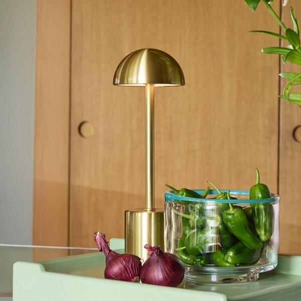 Hübsch LED stolní lampa na baterie Taten, v barvě mosazi, výška 30 cm, kov, stmívatelný, Mosaz / zlato, kov, Moderní
