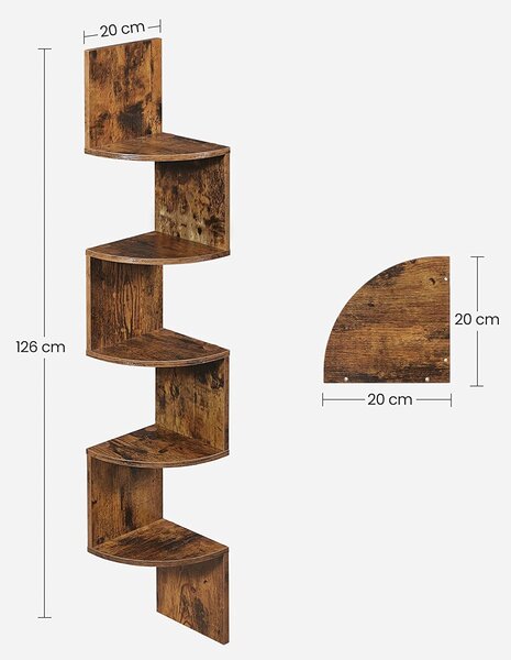 Vasagle Dřevěná rohová police ILBC20BXA Barevný odstín: Rustikální hnědá