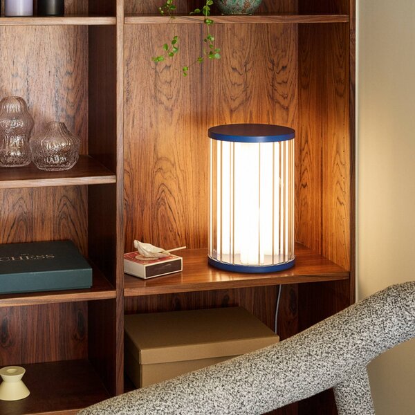 Hübsch LED stolní lampa Aru, modrá/čirá, výška 30 cm, sklo/železo, stmívatelný, Modrá, Obývací pokoj / jídelna, kov, Moderní