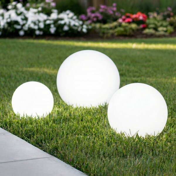 Lindby LED solární lampy Lago, sada 3 kusů, koule, zemní hrot, bílá, Bílá / opál, Plast, Moderní, Venkovní koule