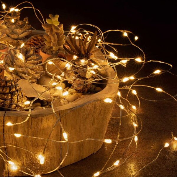 Světelný řetěz s časovačem, 20m, 200 LED, teplá bílá