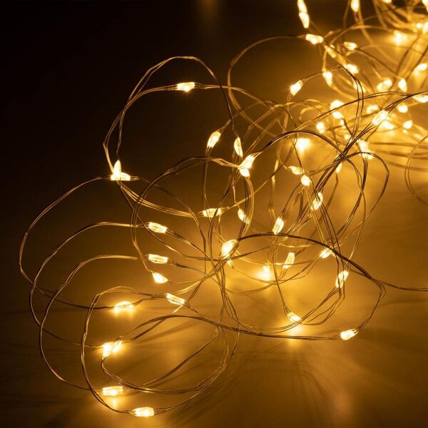 Světelný řetěz s časovačem, 20m, 200 LED, teplá bílá
