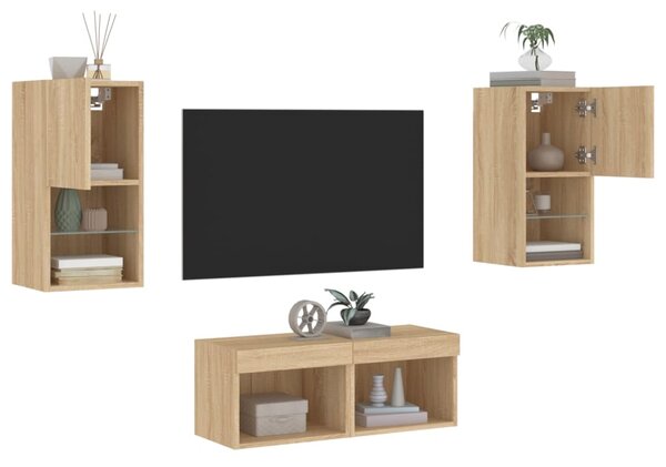 4dílná obývací stěna s LED osvětlením dub sonoma 3216571